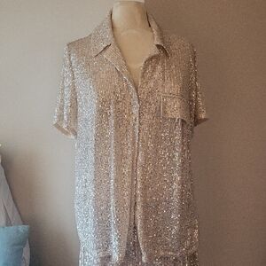 INC International Concepts Silver Sequin Blouse